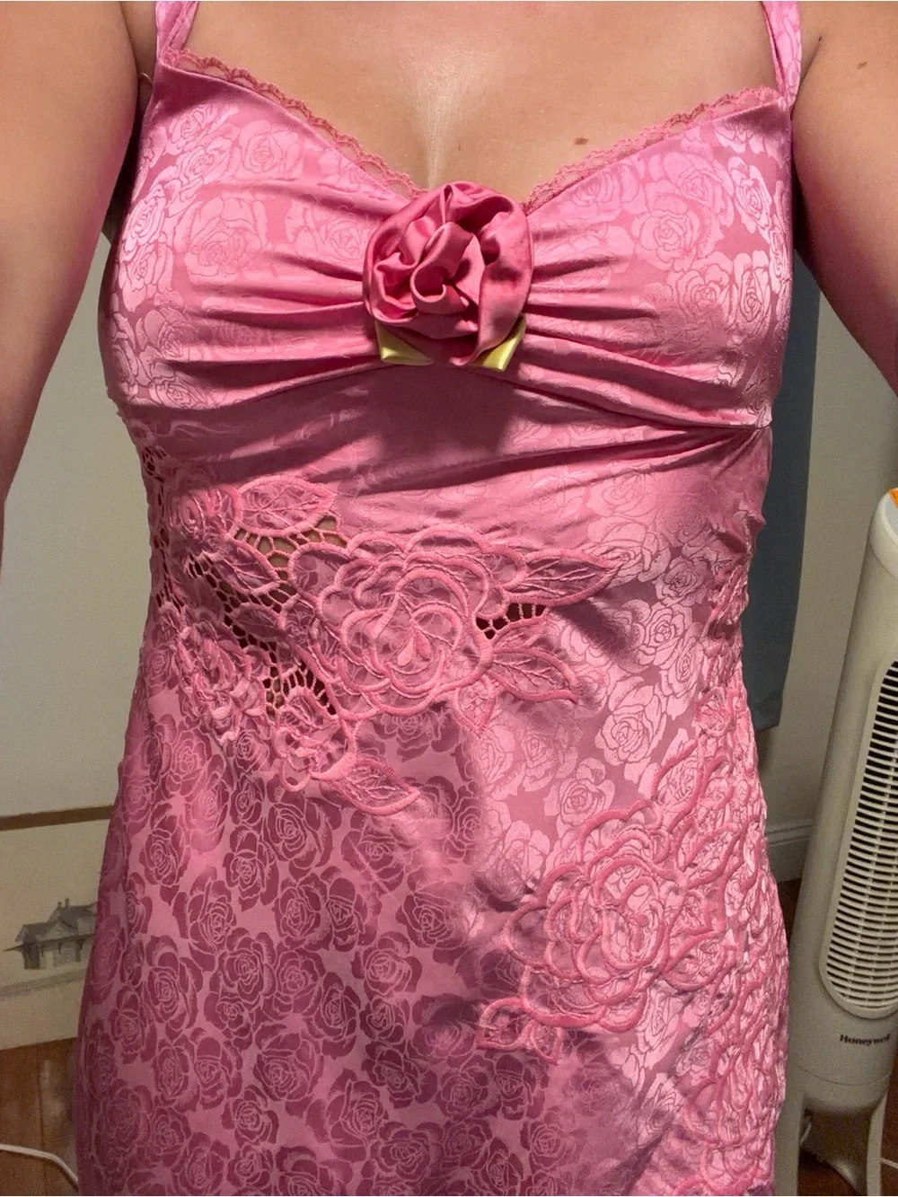 For Love & Lemons Pink Floral Lace Chemise with Rosette - Picture 3 of 5